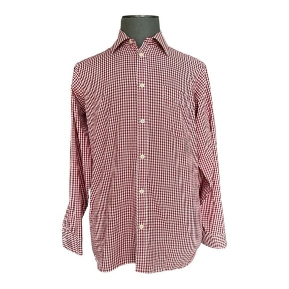 Debenhams Men's Pink Red Checked Plaid Shirt 16.5 Long Sleeve Classic Fit Vg — image 2 of 5